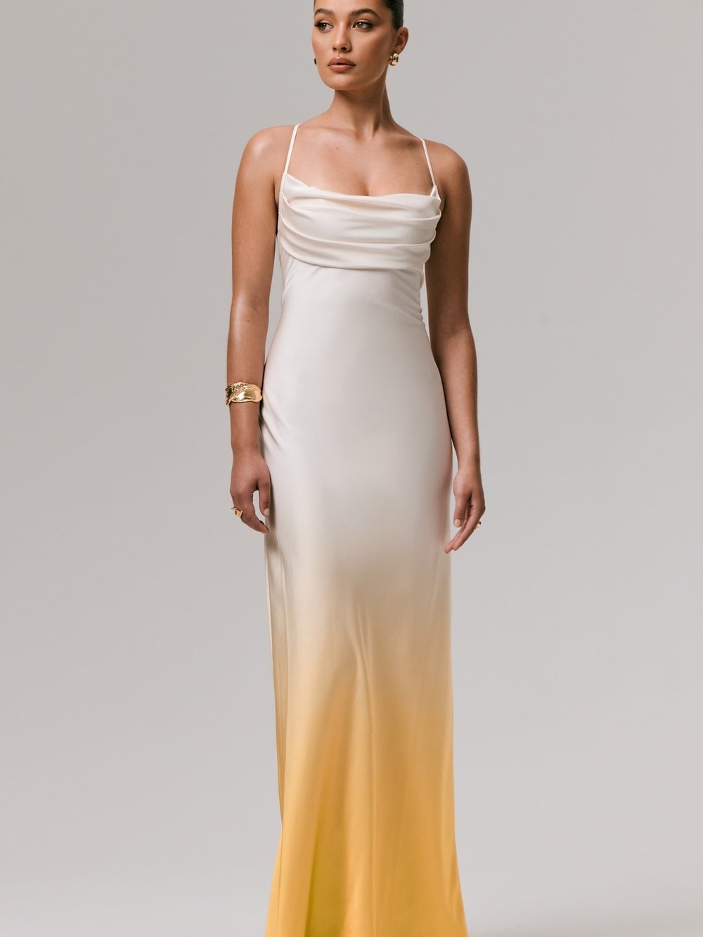 Club L London Cream-to-Yellow Ombre Slip Maxi Dress